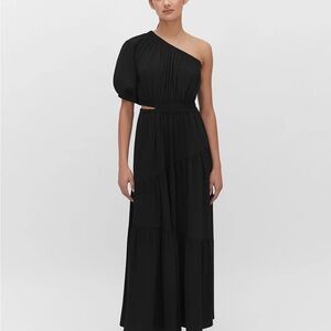Cuyana Black One-Shoulder Tiered Maxi Dress